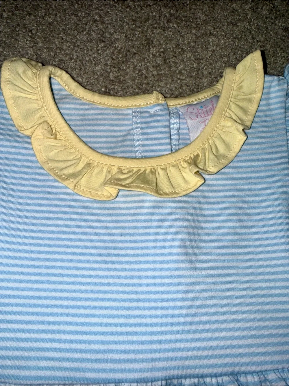 NWOT- Stitchy Fish Girls 3T Blue Stripe Yellow Ruffle Pocket Boutique Dress